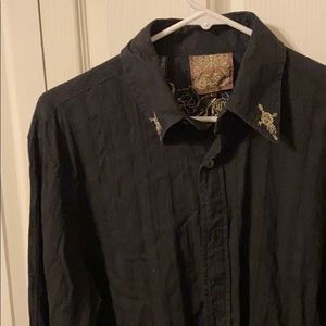 Black Roar Long Sleeve Button Up with Gold Trim L